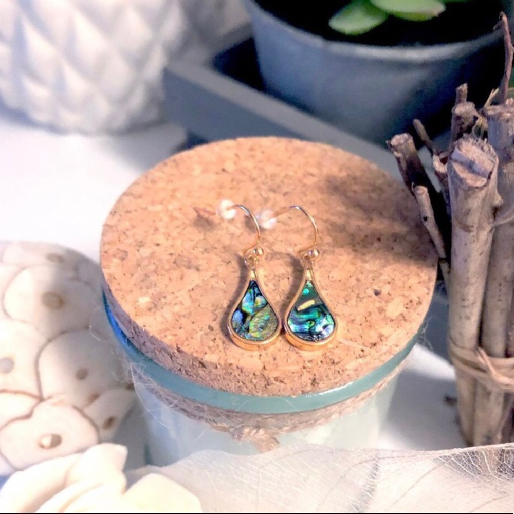 Beautiful Gold tone women’s teardrop abalone shell dangle earrings - Picture 8 of 8